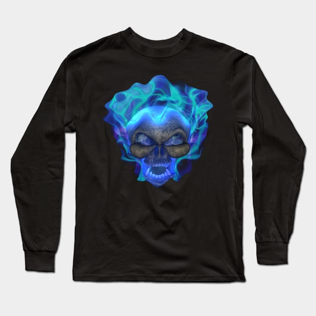 Flaming Skull Long Sleeve T-Shirt by Wakingdream